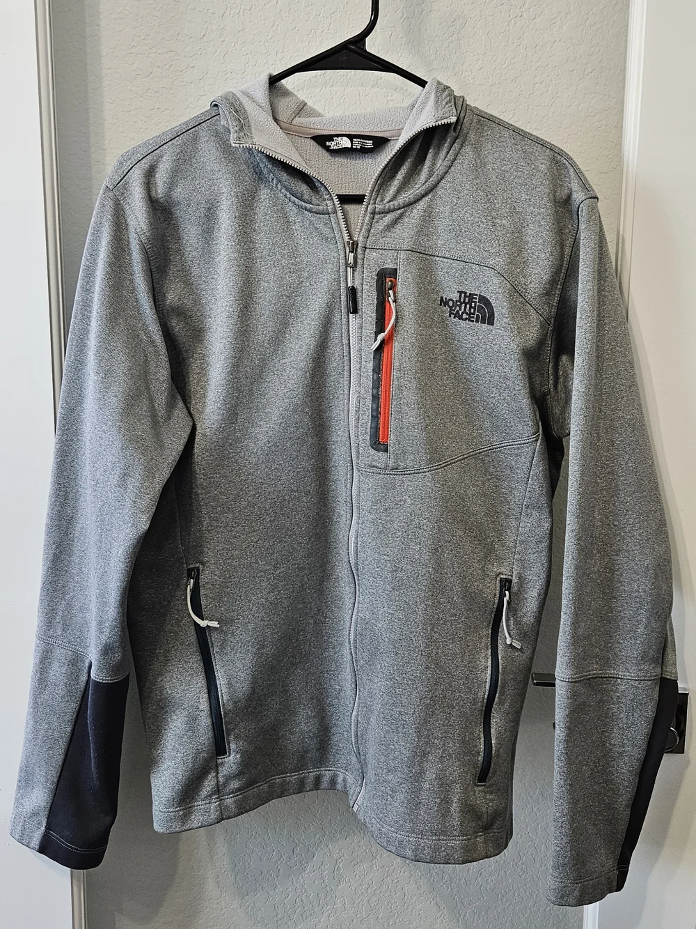 The North Face Men’s Gray Full-Zip Hooded Jacket with Red Zip Accent